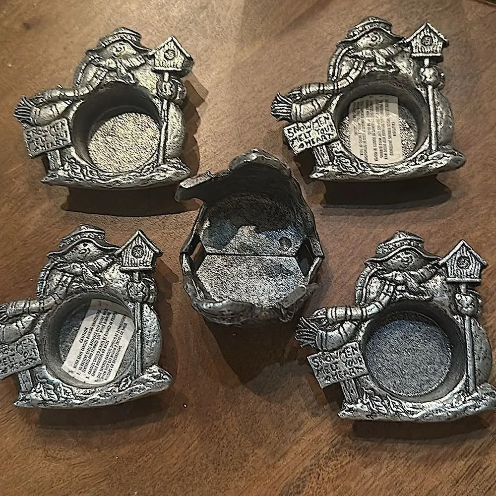 “Snowman Melt Your Heart” Pewter Candle Votive and Four Tealight Holders!